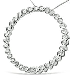 .925 Sterling Silver 3/4 Cttw Round Diamond Spiral Curved Circle Pendant 18" Necklace (I-J Color, I3 Clarity)