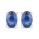 0.96 Carat Genuine Blue Sapphire 14K White Gold Earrings