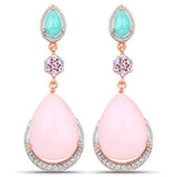 18K Rose Gold Plated 31.93 Carat Genuine Multi Stones .925 Sterling Silver Earrings