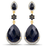 30.04 Carat Dyed Sapphire, Blue Sapphire and White Topaz .925 Sterling Silver Earrings