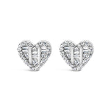 14K Yellow Gold Plated .925 Sterling Silver 1/2 Cttw Round and Baguette Diamond Composite Heart Shaped Stud Earring (I-J Color, SI2-I1 Clarity)