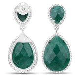 19.42 Carat Dyed Emerald and White Topaz .925 Sterling Silver Earrings