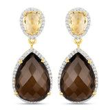 21.12 Carat Genuine Smoky Quartz, Citrine and White Topaz .925 Sterling Silver Earrings