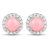1.36 Carat Genuine Pink Opal and White Topaz .925 Sterling Silver Earrings