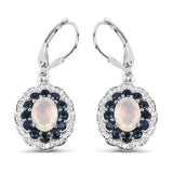2.80 Carat Genuine Ethiopian Opal, Blue Sapphire and White Topaz .925 Sterling Silver Earrings