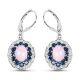 4.00 Carat Genuine Opal Pink, Blue Sapphire and White Topaz .925 Sterling Silver Earrings