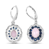 4.00 Carat Genuine Opal Pink, Blue Sapphire and White Topaz .925 Sterling Silver Earrings