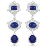 9.37 Carat Genuine Lapis and White Topaz .925 Sterling Silver Earrings