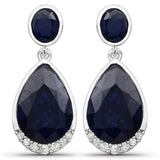 7.90 Carat Dyed Sapphire and White Diamond .925 Sterling Silver Earrings