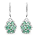 2.48 Carat Genuine Zambian Emerald and White Zircon .925 Sterling Silver Earrings