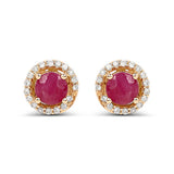 0.71 Carat Genuine Ruby and White Diamond 14K Yellow Gold Earrings