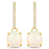 1.06 Carat Genuine Ethiopian Opal and White Diamond 10K Yellow Gold Earrings