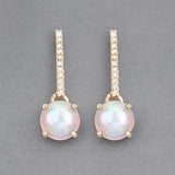 1.06 Carat Genuine Ethiopian Opal and White Diamond 10K Yellow Gold Earrings