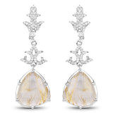 15.97 Carat Genuine Golden Rutile And White Topaz .925 Sterling Silver Earrings