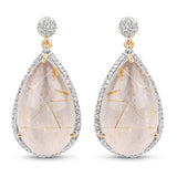 14K Yellow Gold Plated 35.15 Carat Genuine Golden Rutile and White Topaz .925 Sterling Silver Earrings