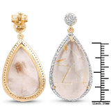 14K Yellow Gold Plated 35.15 Carat Genuine Golden Rutile and White Topaz .925 Sterling Silver Earrings