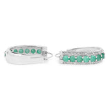 3.42 Carat Genuine Emerald and White Diamond .925 Sterling Silver Earrings
