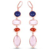 14K Rose Gold Plated 30.55 Carat Genuine Multi Stone .925 Sterling Silver Earrings