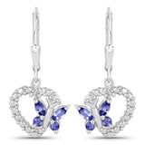 0.50 Carat Genuine Tanzanite and Created White Sapphire .925 Sterling Silver Earrings