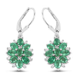 3.04 Carat Genuine Zambian Emerald and White Zircon .925 Sterling Silver Earrings