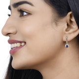 0.86 Carat Genuine Blue Sapphire and White Diamond 14K White Gold Earrings