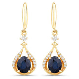0.86 Carat Genuine Blue Sapphire and White Diamond 14K Yellow Gold Earrings