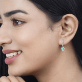 0.70 Carat Genuine Zambian Emerald and White Diamond 14K White Gold Earrings