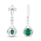 0.70 Carat Genuine Zambian Emerald and White Diamond 14K White Gold Earrings