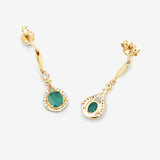 0.70 Carat Genuine Zambian Emerald and White Diamond 14K Yellow Gold Earrings