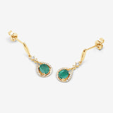 0.70 Carat Genuine Zambian Emerald and White Diamond 14K Yellow Gold Earrings