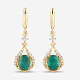 0.70 Carat Genuine Zambian Emerald and White Diamond 14K Yellow Gold Earrings