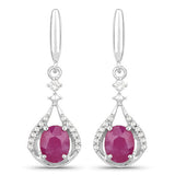 0.70 Carat Genuine Ruby and White Diamond 14K White Gold Earrings