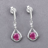 0.70 Carat Genuine Ruby and White Diamond 14K White Gold Earrings