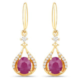 0.70 Carat Genuine Ruby and White Diamond 14K Yellow Gold Earrings