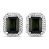 3.57 Carat Genuine Green Tourmaline and White Diamond 14K White Gold Earrings