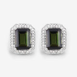 3.57 Carat Genuine Green Tourmaline and White Diamond 14K White Gold Earrings