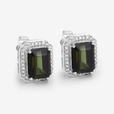 3.57 Carat Genuine Green Tourmaline and White Diamond 14K White Gold Earrings