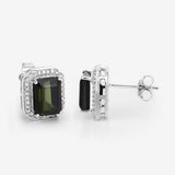3.57 Carat Genuine Green Tourmaline and White Diamond 14K White Gold Earrings