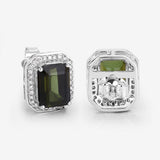 3.57 Carat Genuine Green Tourmaline and White Diamond 14K White Gold Earrings