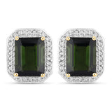 3.57 Carat Genuine Green Tourmaline and White Diamond 14K Yellow Gold Earrings