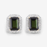 3.57 Carat Genuine Green Tourmaline and White Diamond 14K Yellow Gold Earrings