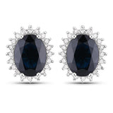 3.32 Carat Genuine Blue Sapphire and White Diamond 14K White Gold Earrings
