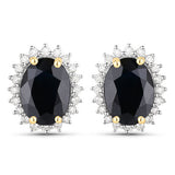 3.32 Carat Genuine Blue Sapphire and White Diamond 14K Yellow Gold Earrings