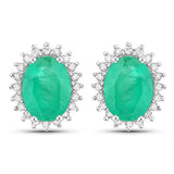 2.66 Carat Genuine Zambian Emerald and White Diamond 10K White Gold Earrings