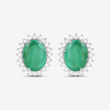 2.66 Carat Genuine Zambian Emerald and White Diamond 10K White Gold Earrings