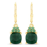 4.50 Carat Dyed Emerald and Emerald .925 Sterling Silver Earrings