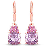 4.90 Carat Genuine Pink Amethyst and Rhodolite .925 Sterling Silver Earrings
