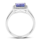1.12 Carat Genuine Tanzanite and White Topaz .925 Sterling Silver Ring