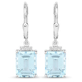 7.91 Carat Genuine Blue Topaz and White Topaz .925 Sterling Silver Earrings