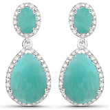 9.64 Carat Genuine Emerald and White Diamond .925 Sterling Silver Earrings